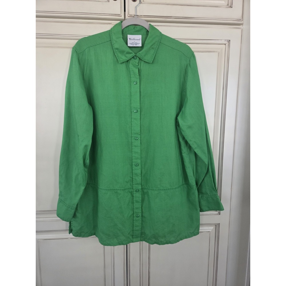 Westbound Linen Button Up Top Embroidered Details‎ Women's Large Crisp Classic